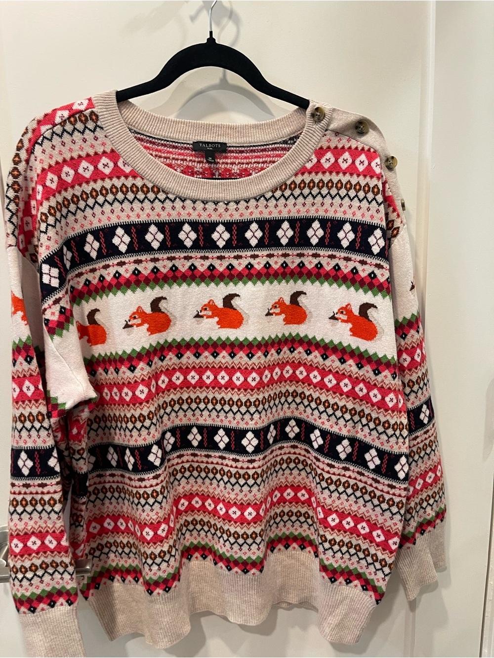 Talbots Cream Fair Isle Fox Crewneck Sweater SZ 1X MINT CONDITION